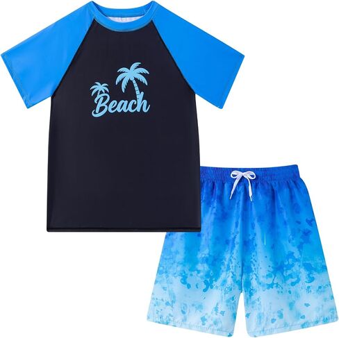 Boys Swim Set Two Piece Rash Guard Bathing Suits with Trunks 7-16 Years in Saudi Arabia
