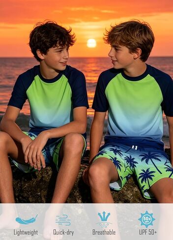 Boys Swim Set Two Piece Rash Guard Bathing Suits with Trunks 7-16 Years in Saudi Arabia