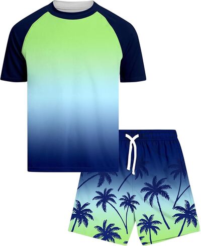 Boys Swim Set Two Piece Rash Guard Bathing Suits with Trunks 7-16 Years in Saudi Arabia