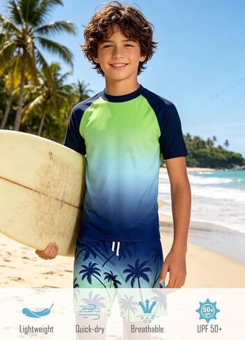 Boys Swim Set Two Piece Rash Guard Bathing Suits with Trunks 7-16 Years in Saudi Arabia