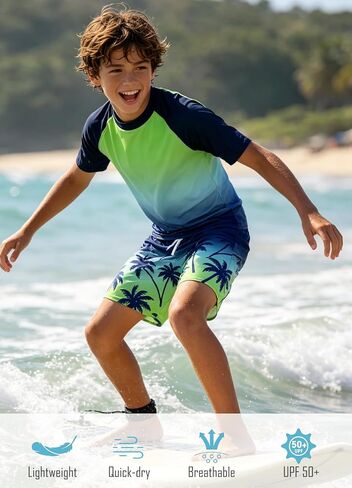Boys Swim Set Two Piece Rash Guard Bathing Suits with Trunks 7-16 Years in Saudi Arabia
