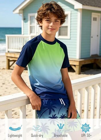 Boys Swim Set Two Piece Rash Guard Bathing Suits with Trunks 7-16 Years in Saudi Arabia
