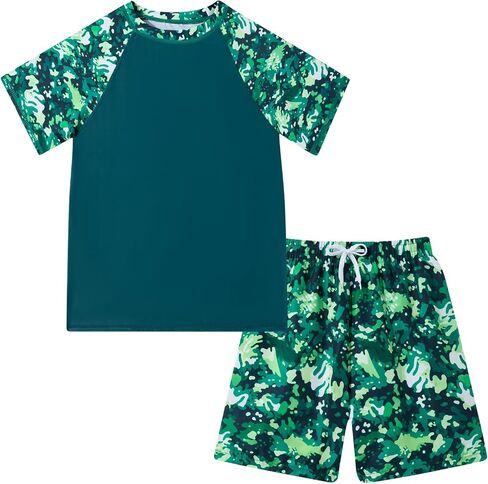 Boys Swim Set Two Piece Rash Guard Bathing Suits with Trunks 7-16 Years in Saudi Arabia