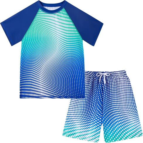 Boys Swim Set Two Piece Rash Guard Bathing Suits with Trunks 7-16 Years in Saudi Arabia