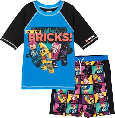 LEGO Fortnite Rash Guard and Swim Trunks UPF 50+ Outfit Set Toddler to Big Kid Sizes (2T - 14-16) in Kuwait