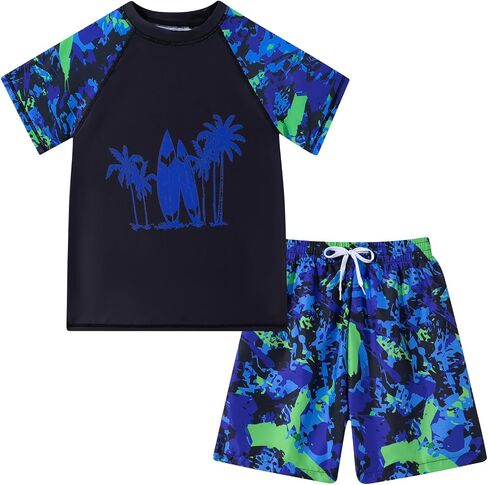 Boys Swim Set Two Piece Rash Guard Bathing Suits with Trunks 7-16 Years in Saudi Arabia