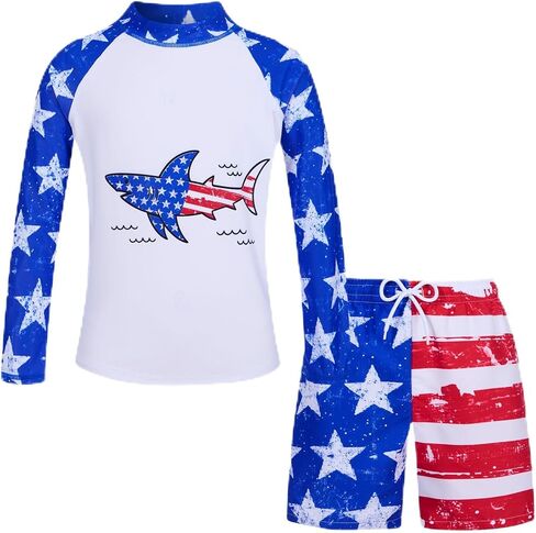 UNIFACO Boys UPF 50+ Rash Guard مجموعة السباحة طويلة الأكمام سريعة الجفاف ثوب السباحة قميص السباحة جذوع للشاطئ وحمام السباحة وركوب الأمواج 7-14T in Kuwait