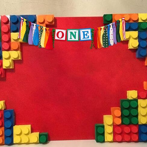 Gostman Building Blocks Theme One High Chair Banner - Bricks One Highchair Banner for 1st Birthday Party Decoration, Colorful Decorations for First Birthday (bricks one banner) in Saudi Arabia