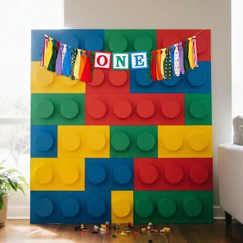 Gostman Building Blocks Theme One High Chair Banner - Bricks One Highchair Banner for 1st Birthday Party Decoration, Colorful Decorations for First Birthday (bricks one banner) in Saudi Arabia