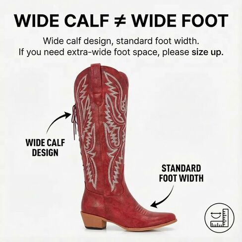 Uillnoodu Wide Calf Cowboy Boots Women Adjustable Lace Up Knee High Tall Plus Size Cowgirl Boots Western Style Comfortable 2-Inch Heel in Kuwait