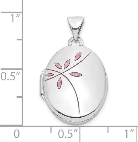 DEWBERRY 14k White Gold Pink Enamel Leaves 19mm Oval Locket (Weight : 1.25gm, Length : 26.4mm, Width : 15.3mm) in Kuwait