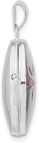 DEWBERRY 14k White Gold Pink Enamel Leaves 19mm Oval Locket (Weight : 1.25gm, Length : 26.4mm, Width : 15.3mm) in Kuwait