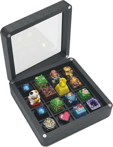 16-Slot Artisan Keycap Case: 22mm Extra-Deep Storage Box with Magnetic Lid | Fits SA, MT3 & High-Profile Resin Sculptures | Matte Black Industrial Desktop Display in Saudi Arabia