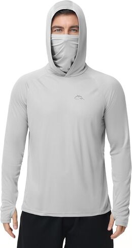 FISHEAL Men's UPF 50+ Sun Hoodie, UV Protection Quick Dry Long Sleeve Fishing Shirts, Hooded Rash Guard Hiking with Mask in Saudi Arabia