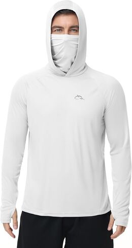 FISHEAL Men's UPF 50+ Sun Hoodie, UV Protection Quick Dry Long Sleeve Fishing Shirts, Hooded Rash Guard Hiking with Mask in Saudi Arabia