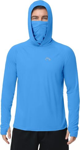 FISHEAL Men's UPF 50+ Sun Hoodie, UV Protection Quick Dry Long Sleeve Fishing Shirts, Hooded Rash Guard Hiking with Mask in Saudi Arabia