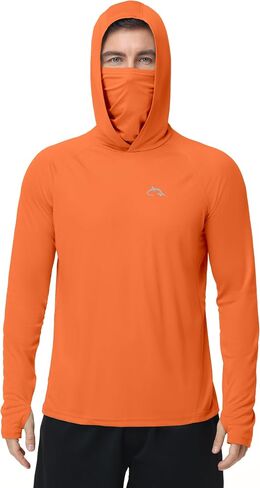 FISHEAL Men's UPF 50+ Sun Hoodie, UV Protection Quick Dry Long Sleeve Fishing Shirts, Hooded Rash Guard Hiking with Mask in Saudi Arabia