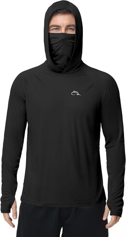 FISHEAL Men's UPF 50+ Sun Hoodie, UV Protection Quick Dry Long Sleeve Fishing Shirts, Hooded Rash Guard Hiking with Mask in Saudi Arabia