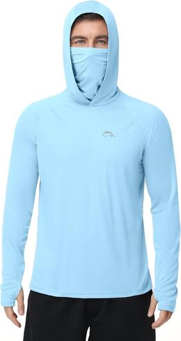FISHEAL Men's UPF 50+ Sun Hoodie, UV Protection Quick Dry Long Sleeve Fishing Shirts, Hooded Rash Guard Hiking with Mask in Saudi Arabia