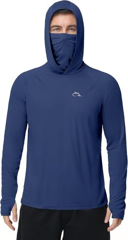 FISHEAL Men's UPF 50+ Sun Hoodie, UV Protection Quick Dry Long Sleeve Fishing Shirts, Hooded Rash Guard Hiking with Mask in Saudi Arabia