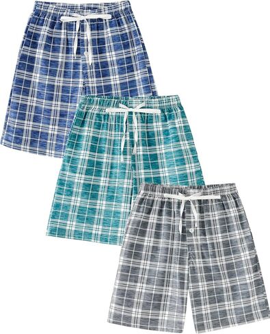 MyFav Men's Plaid Pajama Shorts 3-Pack Sleepwear Shorts with Pockets Lounge Summer Comfy Pj Bottom in Saudi Arabia