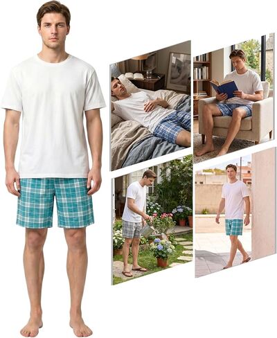 MyFav Men's Plaid Pajama Shorts 3-Pack Sleepwear Shorts with Pockets Lounge Summer Comfy Pj Bottom in Saudi Arabia