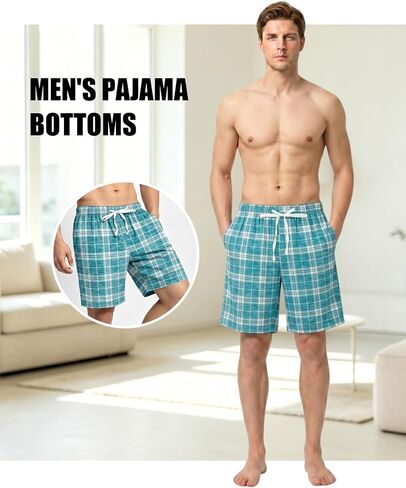 MyFav Men's Plaid Pajama Shorts 3-Pack Sleepwear Shorts with Pockets Lounge Summer Comfy Pj Bottom in Saudi Arabia