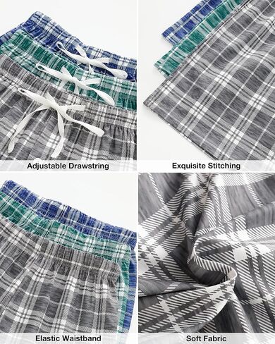 MyFav Men's Plaid Pajama Shorts 3-Pack Sleepwear Shorts with Pockets Lounge Summer Comfy Pj Bottom in Saudi Arabia
