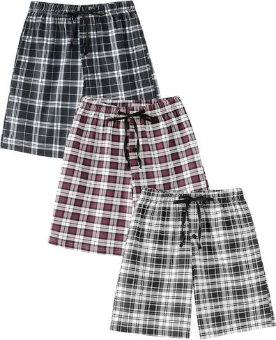 MyFav Men's Plaid Pajama Shorts 3-Pack Sleepwear Shorts with Pockets Lounge Summer Comfy Pj Bottom in Saudi Arabia