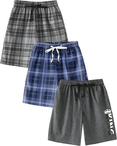 MyFav Men's Plaid Pajama Shorts 3-Pack Sleepwear Shorts with Pockets Lounge Summer Comfy Pj Bottom in Saudi Arabia