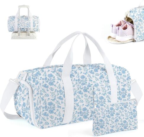 2PCS Cute Gym Bag for Girls, Corduroy Duffle Bag with Wet Pocket & Shoe Compartment and item bag, Duffle Bag for Travel, Sports, Fitness & Workout in Saudi Arabia