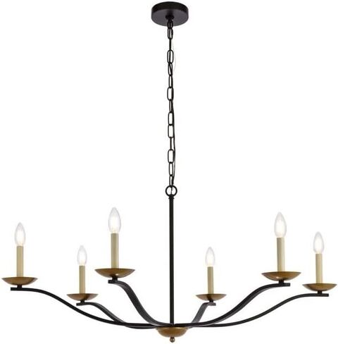 Trey 6-Light Mid-Century Metal Pendant in Black and Brass in Saudi Arabia