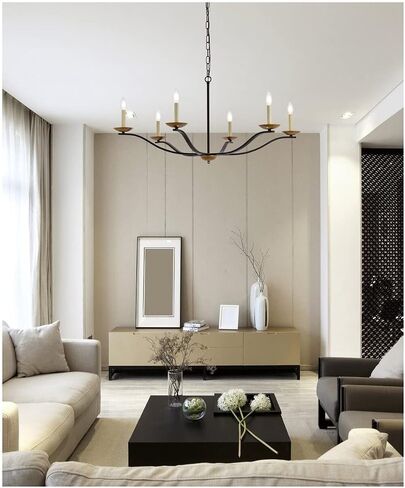 Trey 6-Light Mid-Century Metal Pendant in Black and Brass in Saudi Arabia