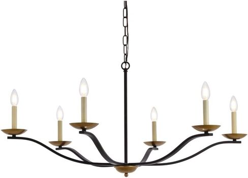 Trey 6-Light Mid-Century Metal Pendant in Black and Brass in Saudi Arabia