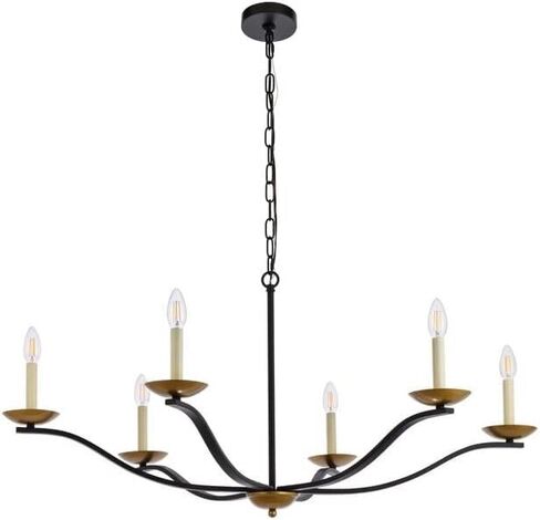 Trey 6-Light Mid-Century Metal Pendant in Black and Brass in Saudi Arabia