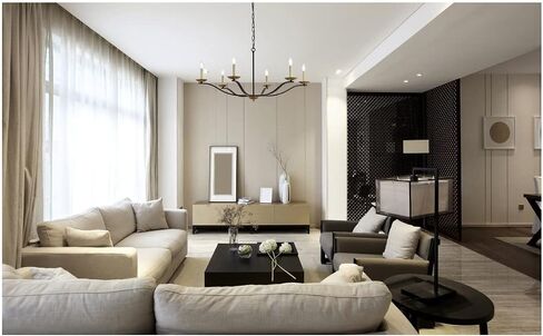 Trey 6-Light Mid-Century Metal Pendant in Black and Brass in Saudi Arabia