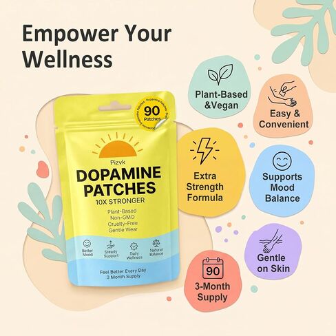 Dopamine Patches Extra Strength – 90 Count Mood Support Patch for Energy & Balance – Plant-Based Non-GMO Dopamine Patch – Serotonin Support for Women & Men – 3 Month Supply in Saudi Arabia