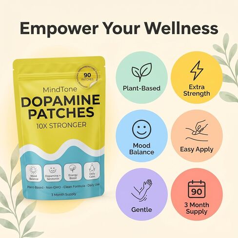 Dopamine Patches Extra Strength – 90 Count Plant-Based Non-GMO Mood Support & Energy Patch – Dopamine & Serotonin Balance – Mood Balance Patch for Women & Men – 3 Month Supply in Saudi Arabia
