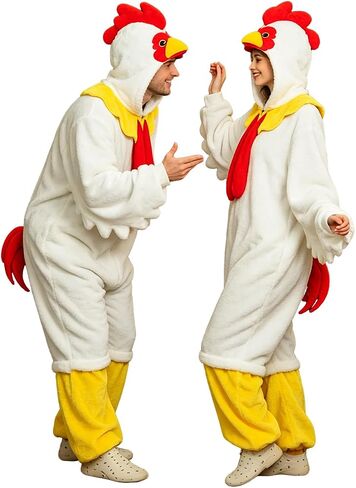 Loose - fitting Chicken Costume Adult, White Chicken Onesie Pajamas, Halloween Cosplay Costume Women Men in Saudi Arabia