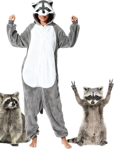 ABPTBAZ Loose - fitting Adult Raccoon Lizard Crow Onesie Pajamas Halloween Christmas Cosplay Costume Women Men in Saudi Arabia