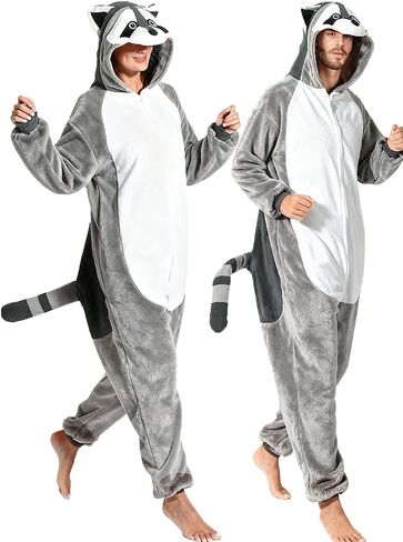 ABPTBAZ Loose - fitting Adult Raccoon Lizard Crow Onesie Pajamas Halloween Christmas Cosplay Costume Women Men in Saudi Arabia