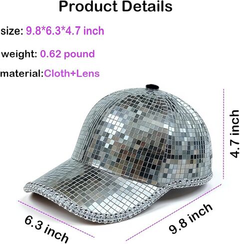 Disco Ball Cowboy Hat - Silver Mirrored Disco Hat, Sparkly Festival Hat for Women Men, Shiny Disco Cowgirl Cap for Party Rave Concert Costume Accessory in Saudi Arabia