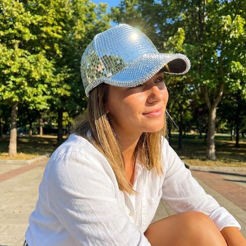Disco Ball Cowboy Hat - Silver Mirrored Disco Hat, Sparkly Festival Hat for Women Men, Shiny Disco Cowgirl Cap for Party Rave Concert Costume Accessory in Saudi Arabia