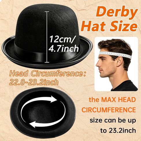 Black Derby Hat,Classic Bowler Hats Vintage Steampunk Victorian Dress Up Fedoras for Men Women,Halloween Cosplay,Carnival Costume,Themed Party,Stage Play Suitable for Small Dad Head Circumference in Saudi Arabia
