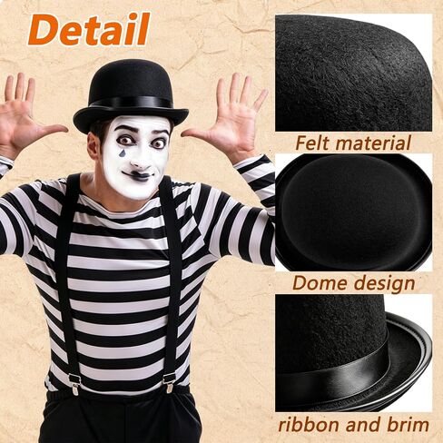 Black Derby Hat,Classic Bowler Hats Vintage Steampunk Victorian Dress Up Fedoras for Men Women,Halloween Cosplay,Carnival Costume,Themed Party,Stage Play Suitable for Small Dad Head Circumference in Saudi Arabia