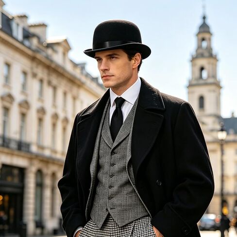 Black Derby Hat,Classic Bowler Hats Vintage Steampunk Victorian Dress Up Fedoras for Men Women,Halloween Cosplay,Carnival Costume,Themed Party,Stage Play Suitable for Small Dad Head Circumference in Saudi Arabia