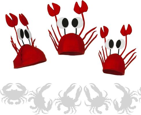 3 Pieces Felt Crab Hat for Party Novelty Cap 3D Crab Funny Party Seafood Hat Costume Cap Animal Headgear with Claws for Unisex Adults in Kuwait