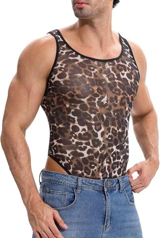 Landofgenie Mens Bodysuit Leotard Singlet Thong Stretchy U Convex Pouch Sleeveless One Piece for Workout Swimwear Lingerie in Kuwait
