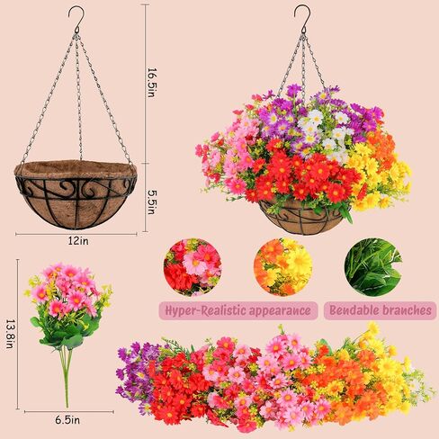 Outdoor Artificial Hanging Flowers: Boast 25% More Blooms Than Standard Models - 3-Year All-Weather UV & Fade Resistant - 95% Lifelike Silk Flowers for Porch Patio Garden Decor in Saudi Arabia