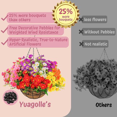 Outdoor Artificial Hanging Flowers: Boast 25% More Blooms Than Standard Models - 3-Year All-Weather UV & Fade Resistant - 95% Lifelike Silk Flowers for Porch Patio Garden Decor in Saudi Arabia